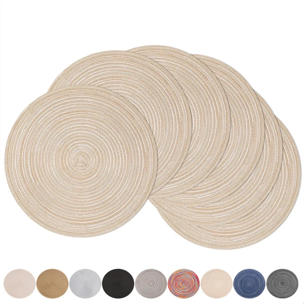 Set of 6 Round Braided Placemats – 34cm Washable Woven Heat-Resistant Table Mats