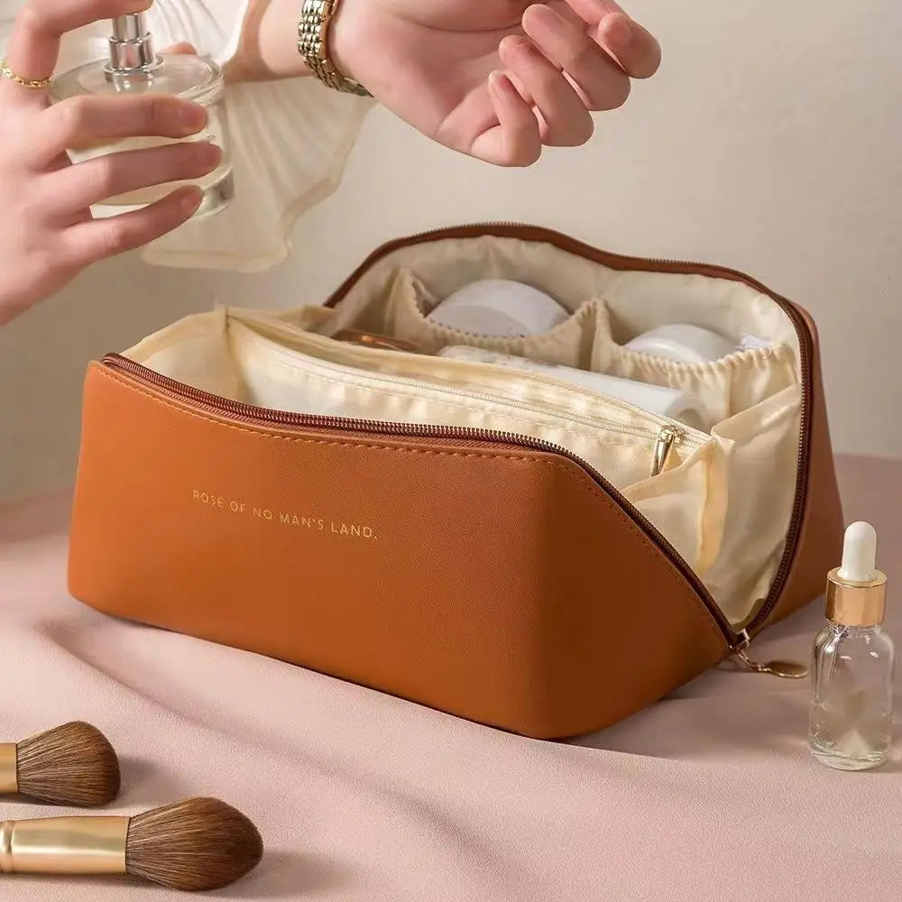 Large-Capacity PU Travel Cosmetic & Toiletry Bag – Multi-Functional Portable Organizer