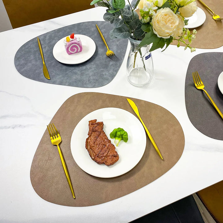Nordic-Style Double-Sided PU Leather Placemat – Anti-Slip, Water Droplet Shape