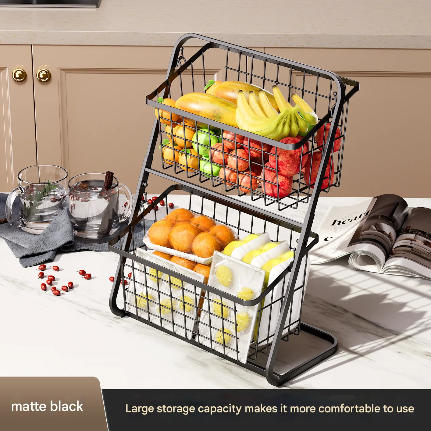 Black Multi-Layer Kitchen Vegetable & Fruit Storage Rack – Floor-to-Ceiling Organizer