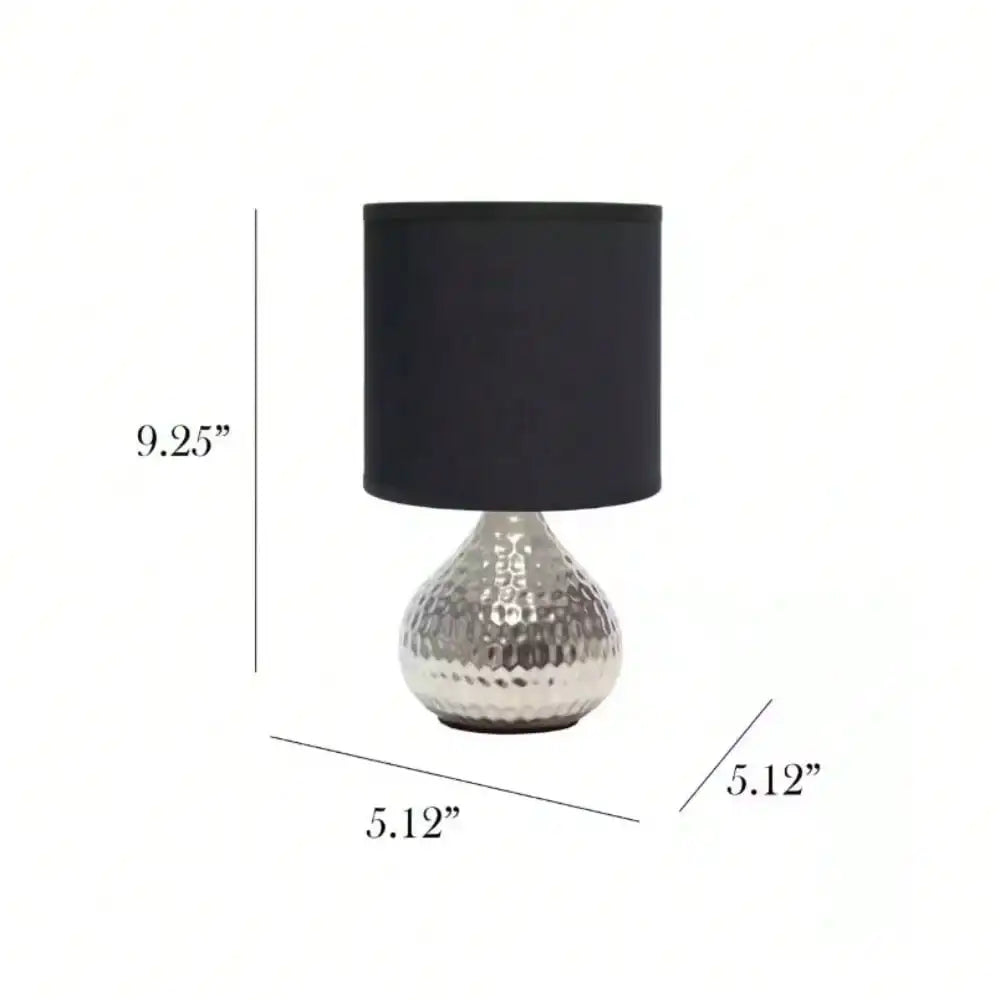 Silver & Black Hammered Drip Mini Table Lamp – 9.25" Bedside/Bedroom Accent Light