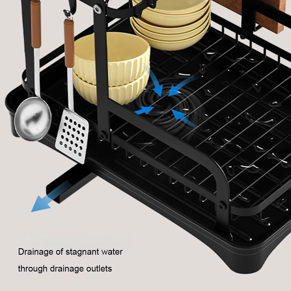 360° Rotating Double-Layer Kitchen Tableware Drying Rack