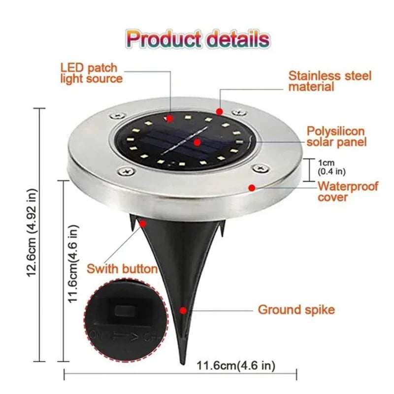 8/20 LED Solar Disk Lights for Garden & Pathway