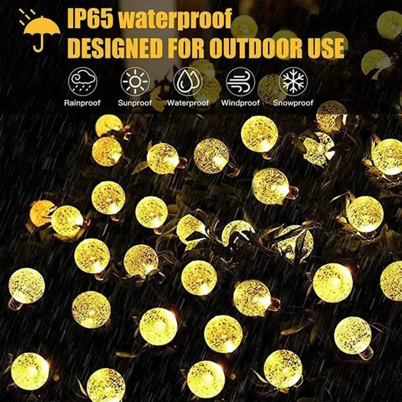 Solar Crystal Fairy String Lights – 8 Modes Waterproof Outdoor Garland