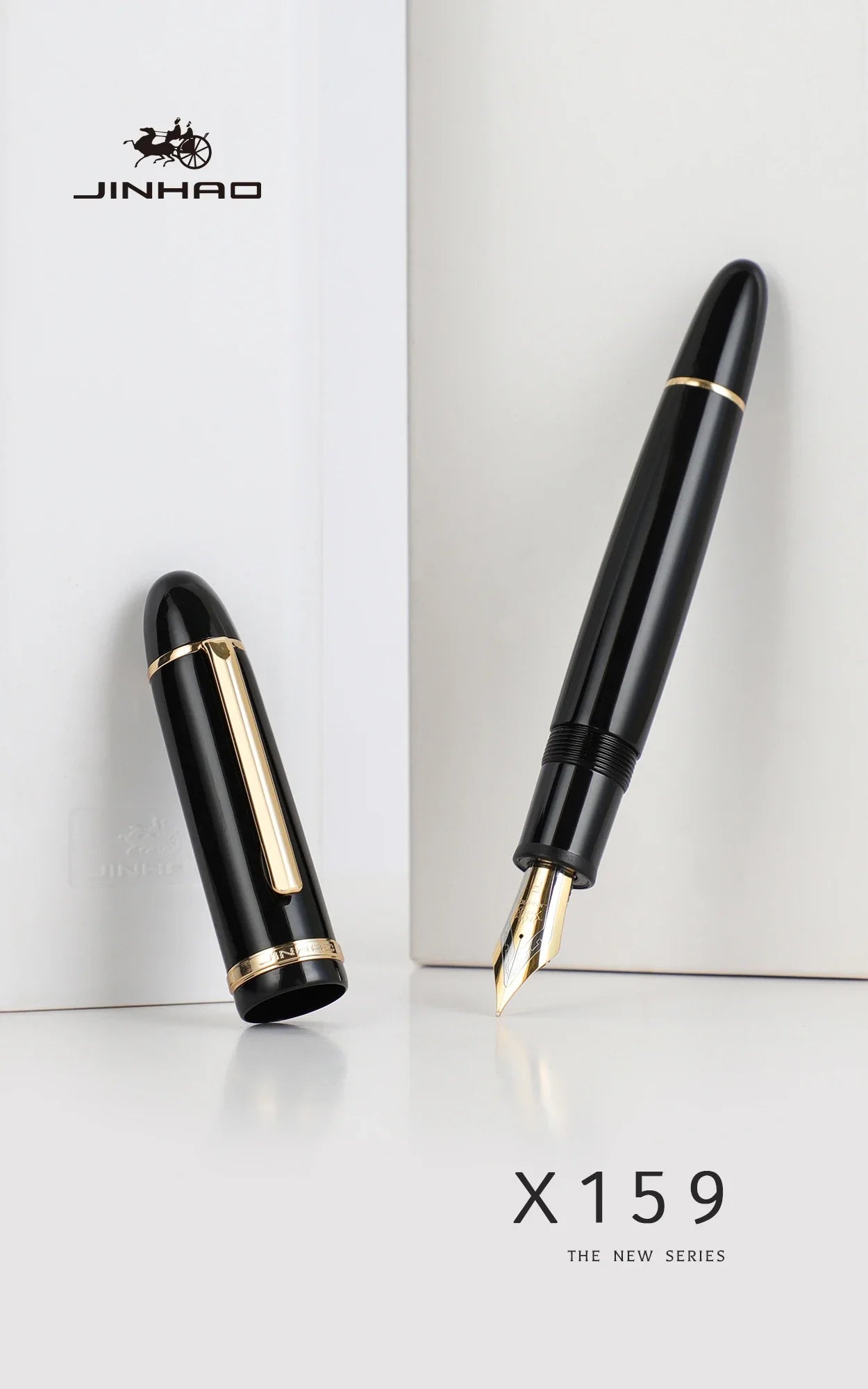 JinHao X159 Black Acrylic Fountain Pen – Fine Nib 0.5mm with Metal Clip