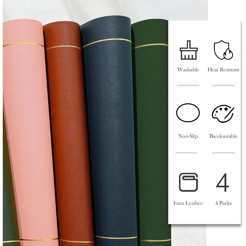 Leather Table Placemats – Heat Resistant, Waterproof, Non-Slip (1/4/6pcs)