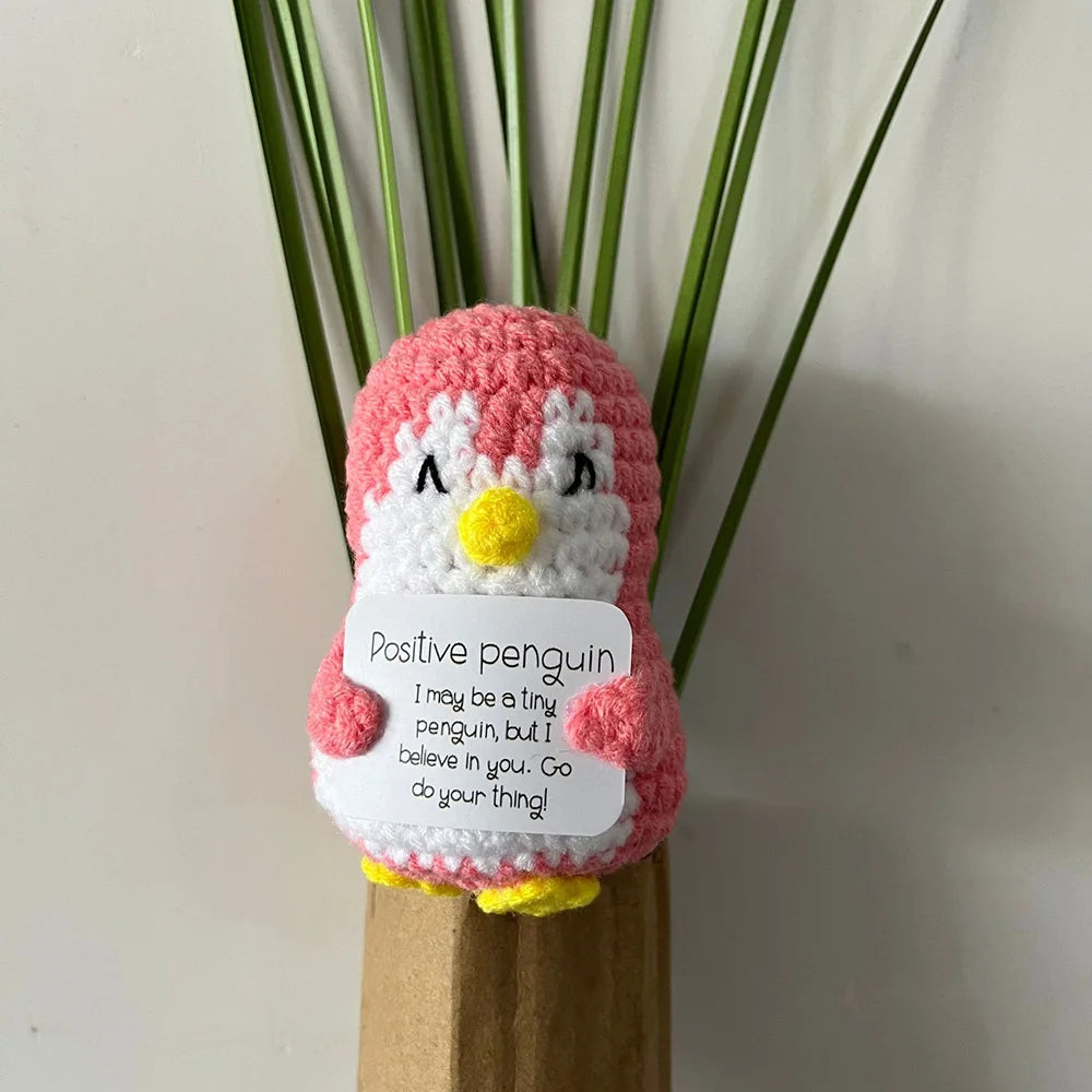 Handmade Knitted Penguin Doll with Positive Energy Card