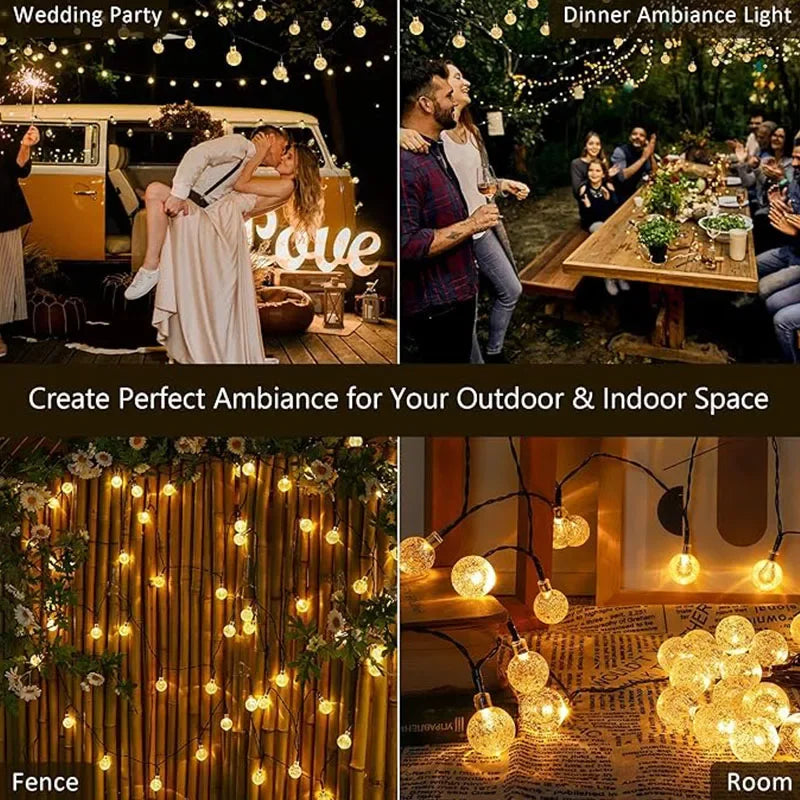 100 LED Solar Crystal Globe String Lights – Outdoor Waterproof Fairy Lights with 8 Modes