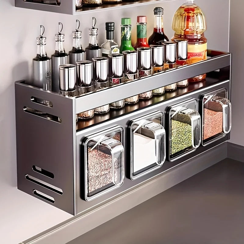 Wall-Mounted Spice Rack with 6 Containers – Rust-Resistant Alloy