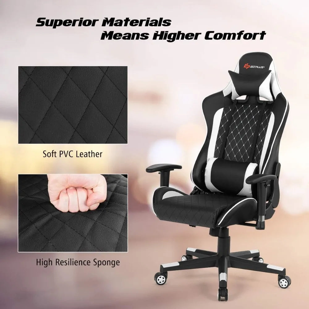 Gaming Desk & Chair Combo – Racing Style Workstation with Ergonomic High-Back Chair, Massage Lumbar Support & Headrest