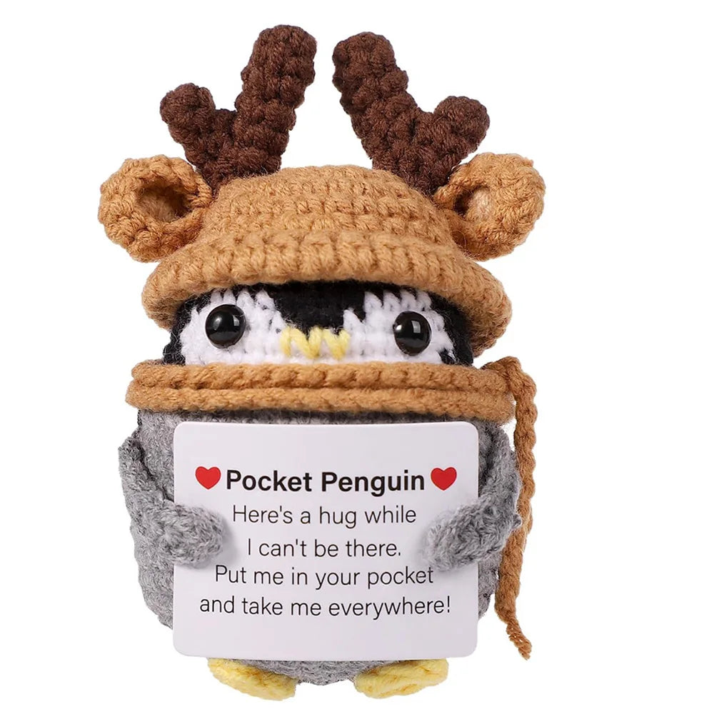 Handmade Knitted Penguin Doll with Positive Energy Card