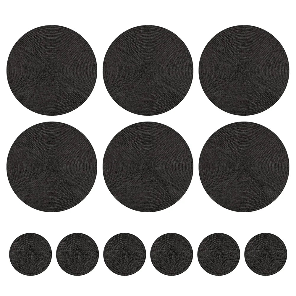 Set of 6 Round Braided Placemats – 34cm Washable Woven Heat-Resistant Table Mats