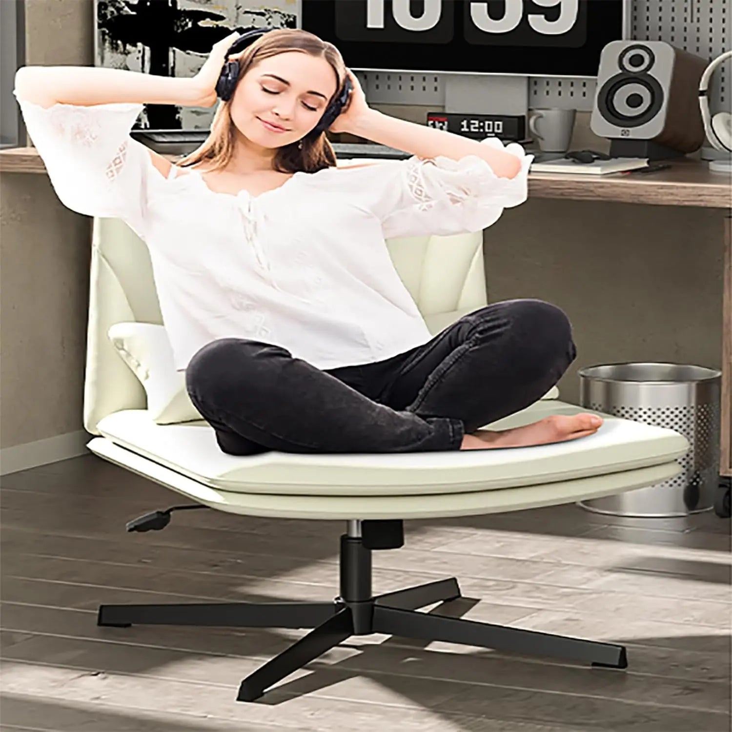 Criss Cross Armless Swivel Vanity & Desk Chair – Adjustable with Lumbar Support