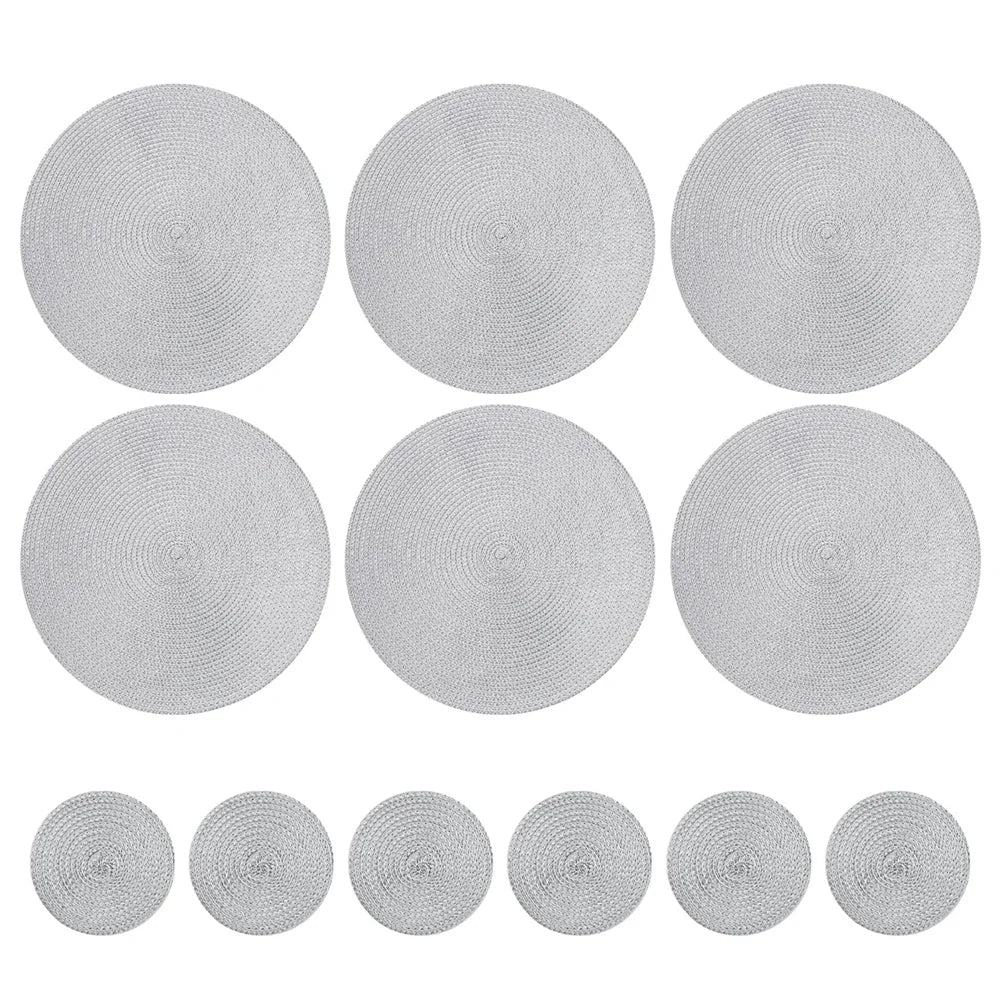 Set of 6 Round Braided Placemats – 34cm Washable Woven Heat-Resistant Table Mats