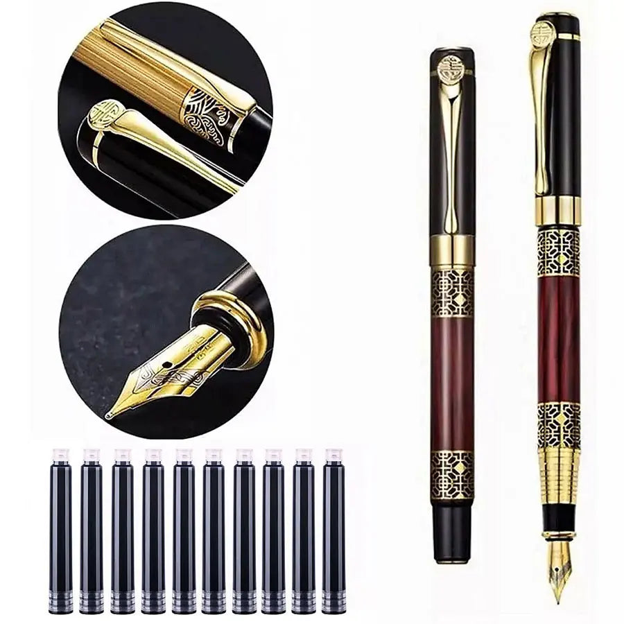 Retro Metal Fountain Pen with Replaceable Ink – Elegant Writing Gift (1–100pcs Set)