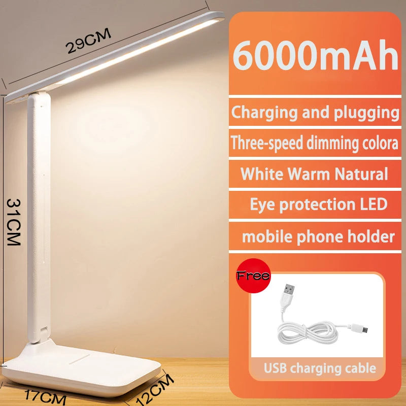 LED Table Lamp – Eye Protection, Touch Dimmable Reading Light, USB Rechargeable for Bedroom or Study