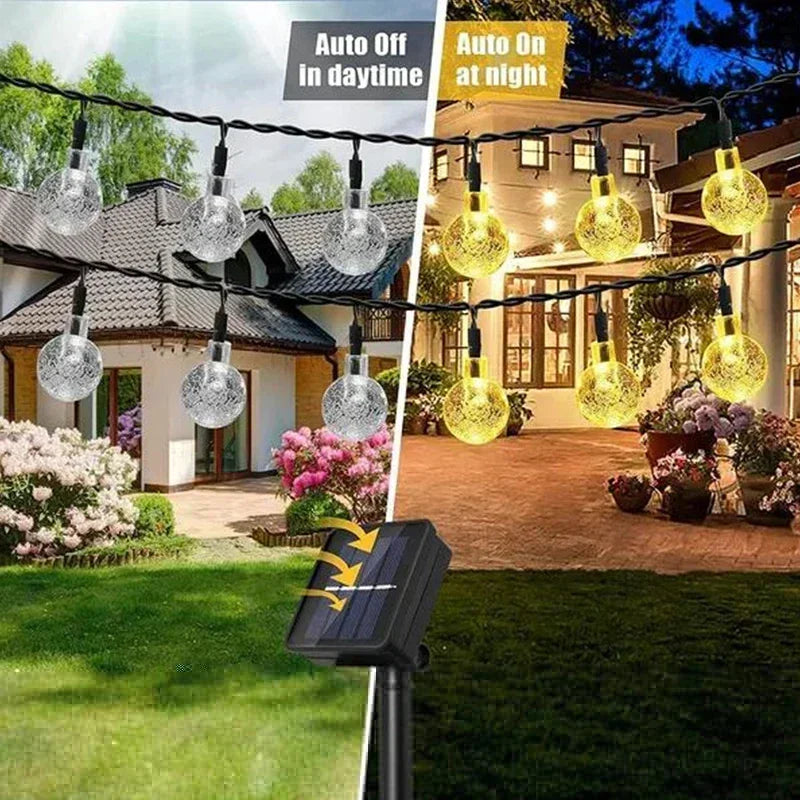Solar Crystal Fairy String Lights – 8 Modes Waterproof Outdoor Garland