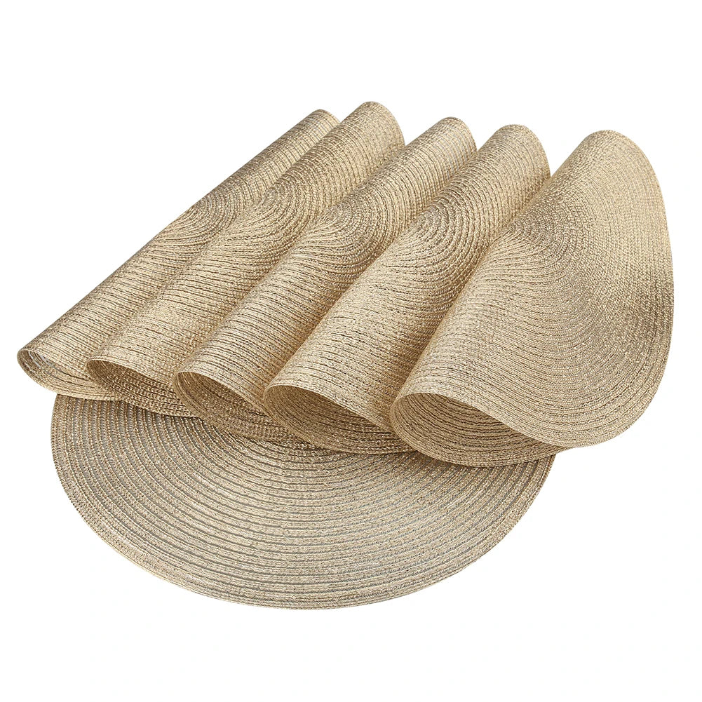 Set of 6 Round Braided Placemats – 34cm Washable Woven Heat-Resistant Table Mats
