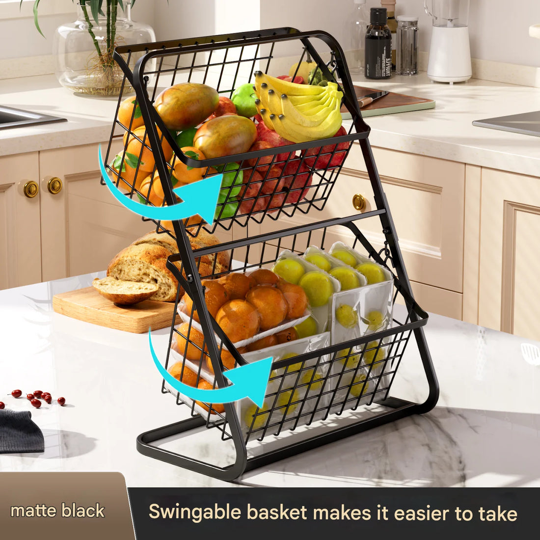 Black Multi-Layer Kitchen Vegetable & Fruit Storage Rack – Floor-to-Ceiling Organizer