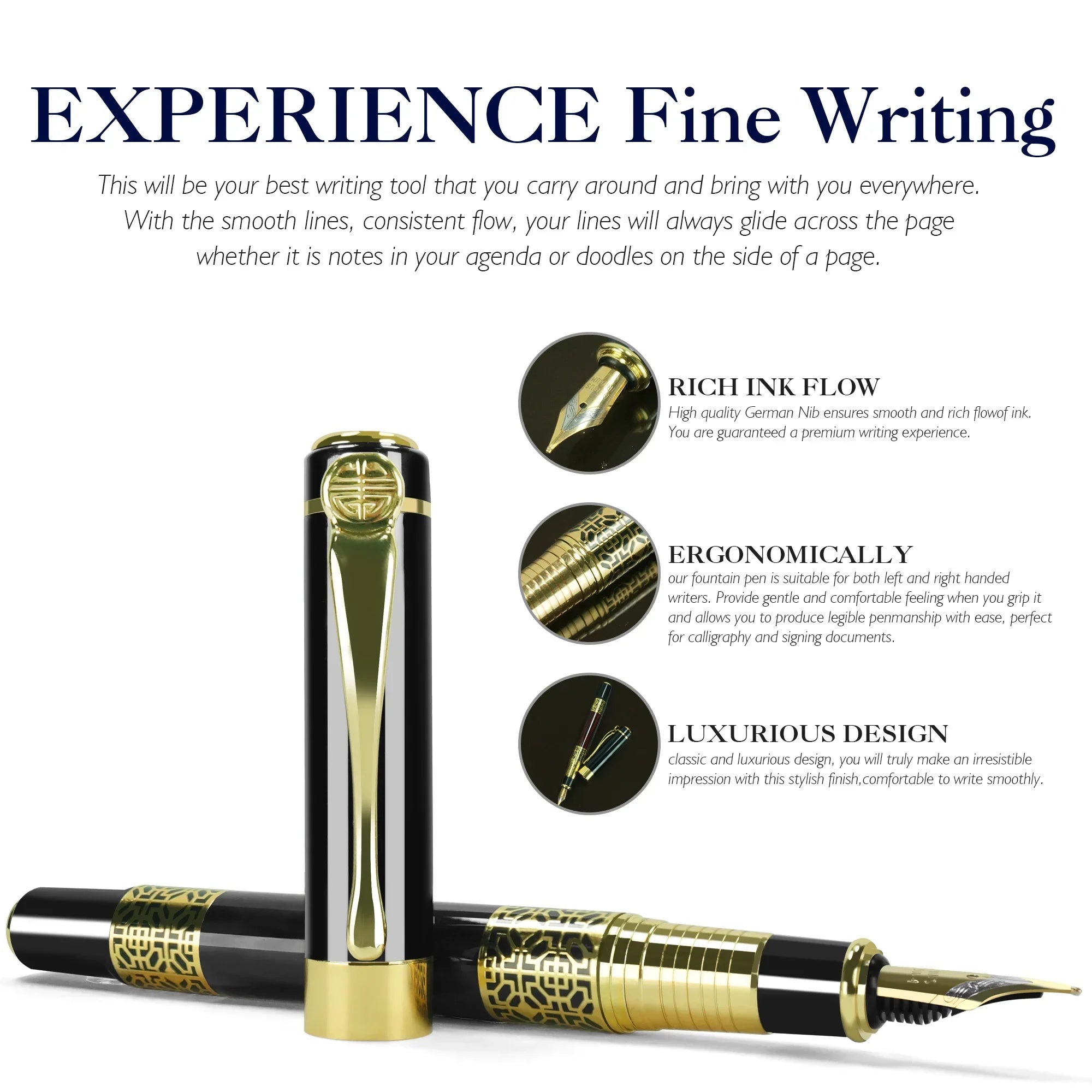 Retro Metal Fountain Pen – Fine Nib Classic Design with Converter