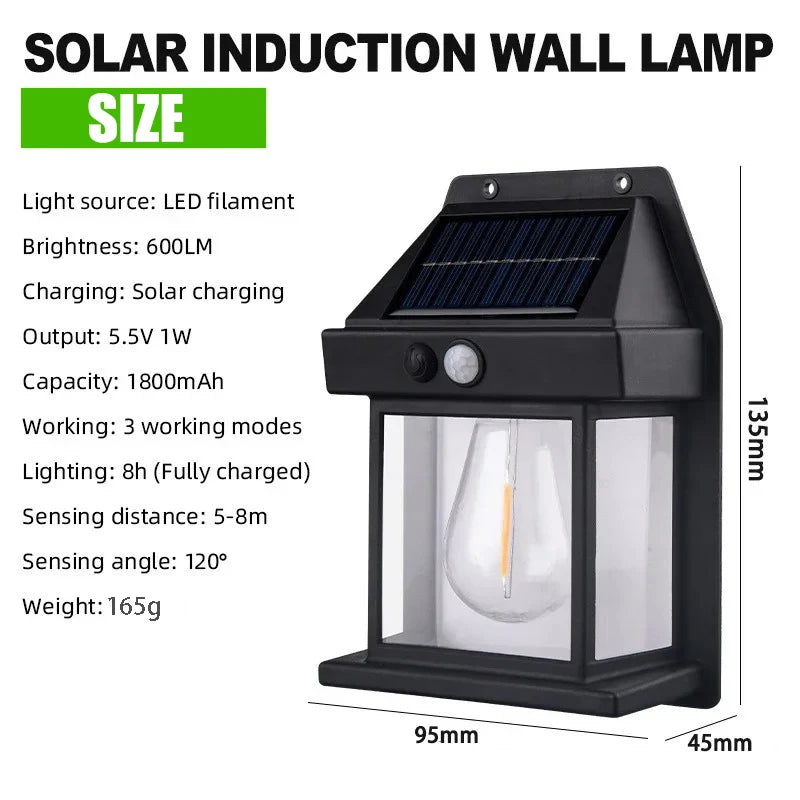 Solar Wall Light with Motion Sensor – Waterproof Outdoor LED Lamp, 3 Modes