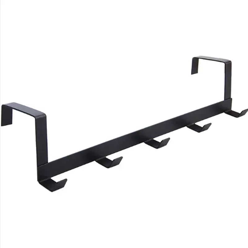 Punch-Free Over-the-Door Wrought Iron Hook Rack – 5-Row Heavy-Duty Storage Organizer