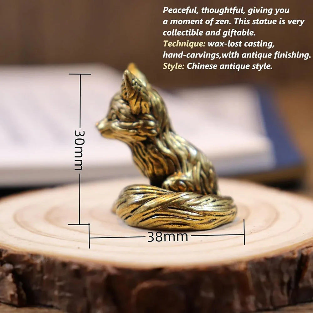 Brass Fox Statue – Miniature Copper Animal Figurine for Desk or Home Decor