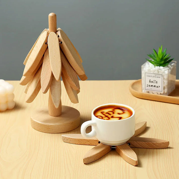 4PCS Bamboo Wooden Trivets – Tree Design Heat-Resistant Table Mats