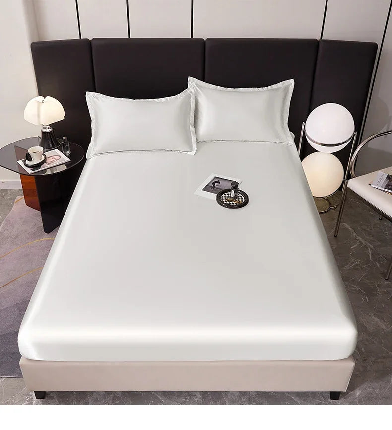 Satin Rayon Fitted Sheet – Solid Color Elastic Bed Cover