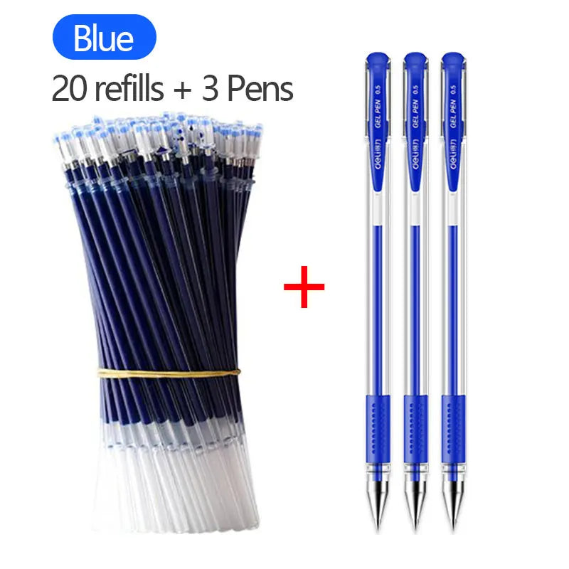 Gel Pen Set with Refills – Black & Blue 0.5mm Kawaii Korean Stationery