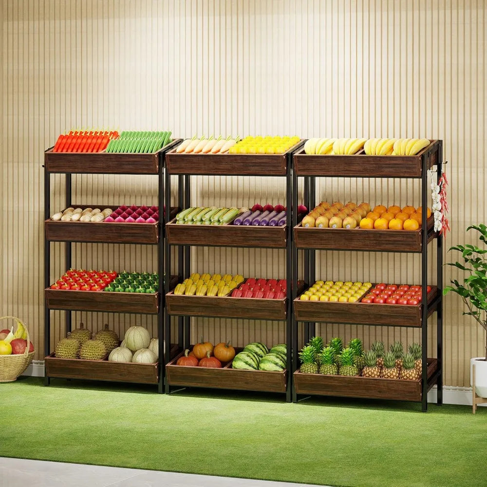 Tribesigns 4-Tier Wood Fruit & Vegetable Basket Stand