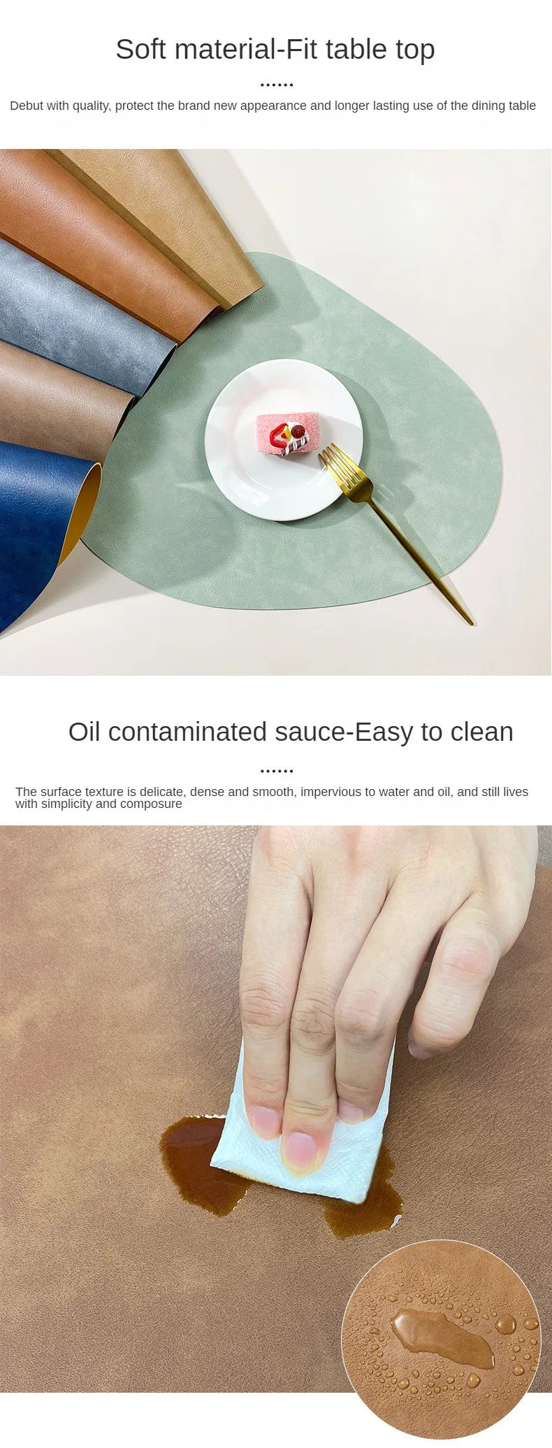 Nordic-Style Double-Sided PU Leather Placemat – Anti-Slip, Water Droplet Shape