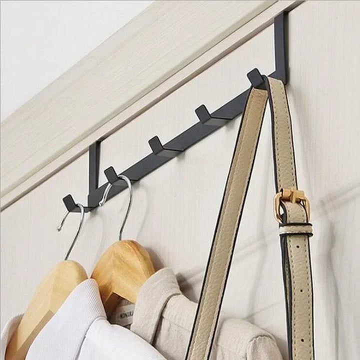 Punch-Free Over-the-Door Wrought Iron Hook Rack – 5-Row Heavy-Duty Storage Organizer