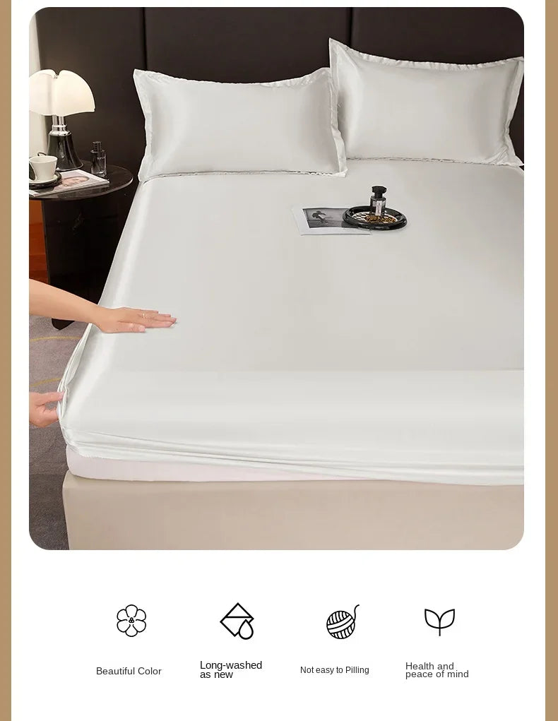 Satin Rayon Fitted Sheet – Solid Color Elastic Bed Cover