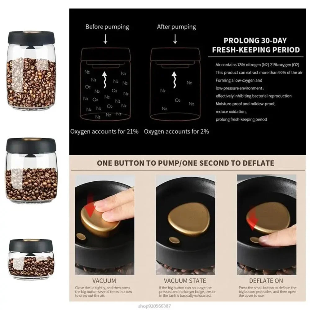 Airtight Vacuum Glass Coffee Storage Jar