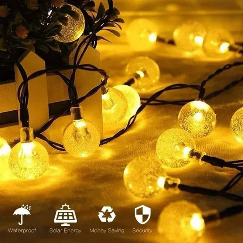 Solar Crystal Fairy String Lights – 8 Modes Waterproof Outdoor Garland