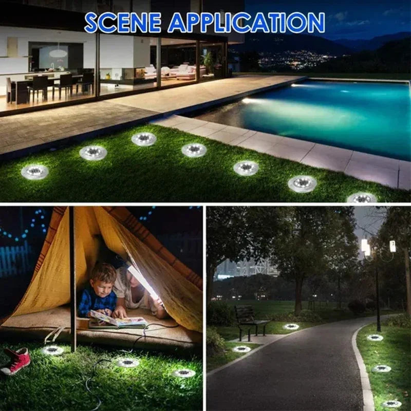 8/20 LED Solar Disk Lights for Garden & Pathway