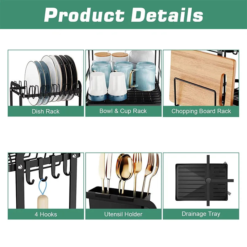 360° Rotating Double-Layer Kitchen Tableware Drying Rack