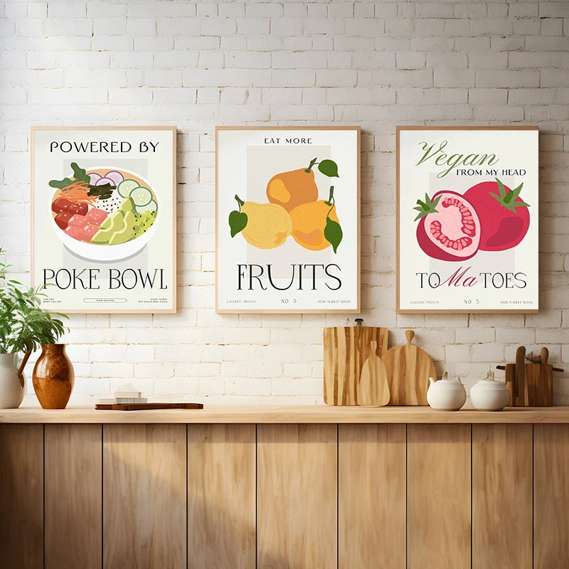 Eat More Fruits & Veggies Kitchen Wall Art – Canvas Poster (Frameless)