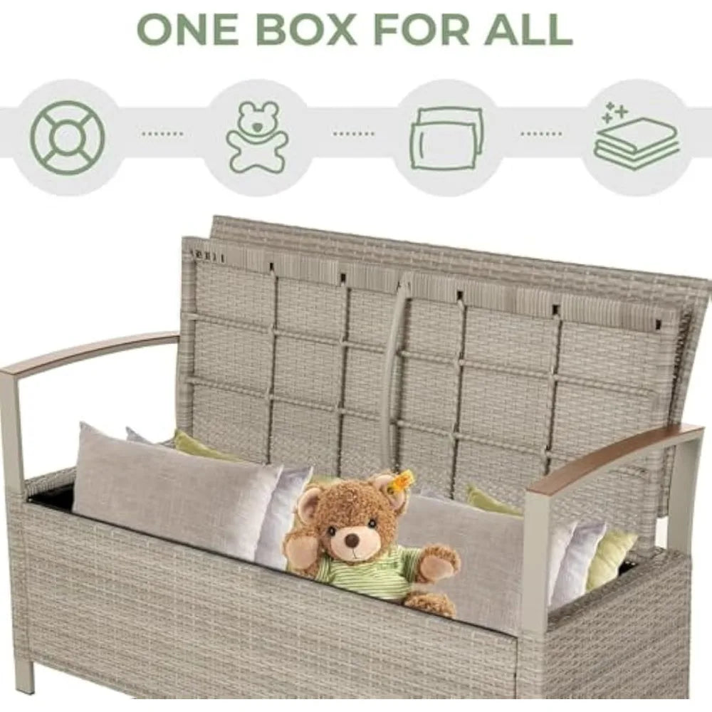 Wicker Outdoor Storage Bench with Cushion & Waterproof Liner