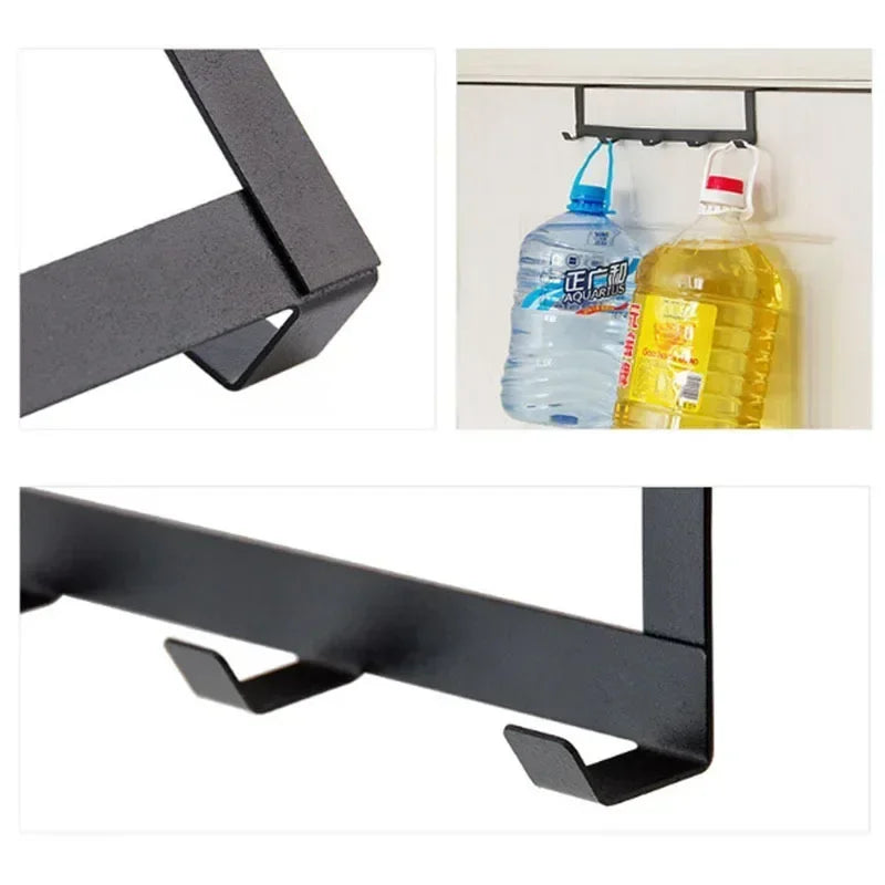 Punch-Free Over-the-Door Wrought Iron Hook Rack – 5-Row Heavy-Duty Storage Organizer