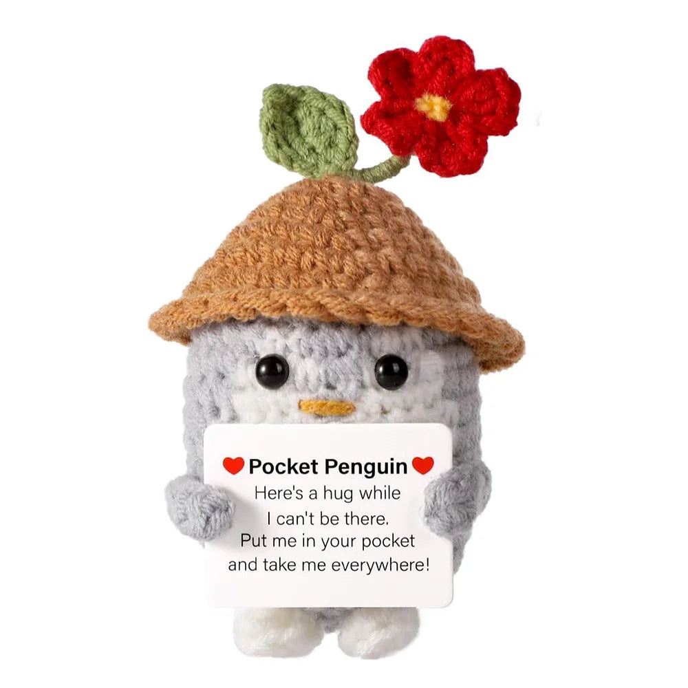 Handmade Knitted Penguin Doll with Positive Energy Card