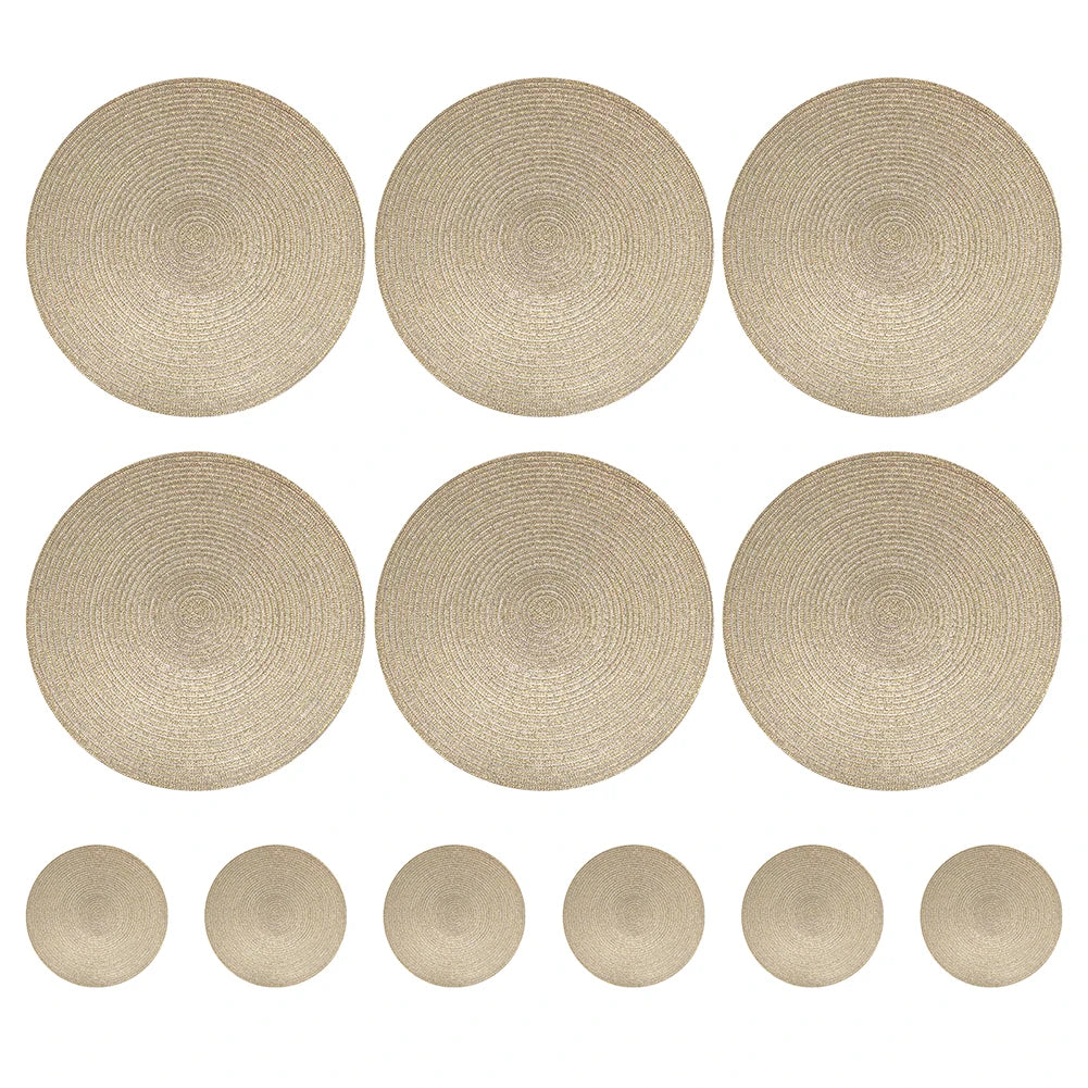 Set of 6 Round Braided Placemats – 34cm Washable Woven Heat-Resistant Table Mats