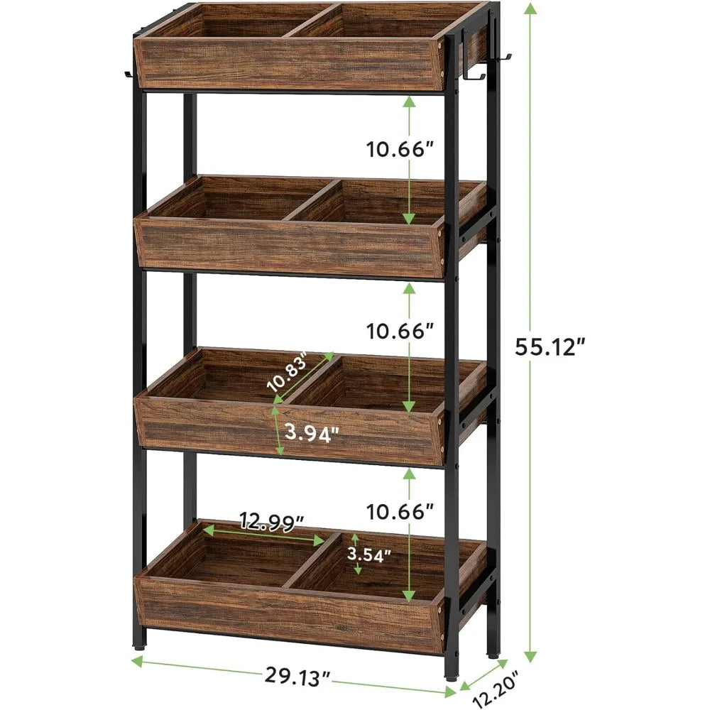 Tribesigns 4-Tier Wood Fruit & Vegetable Basket Stand