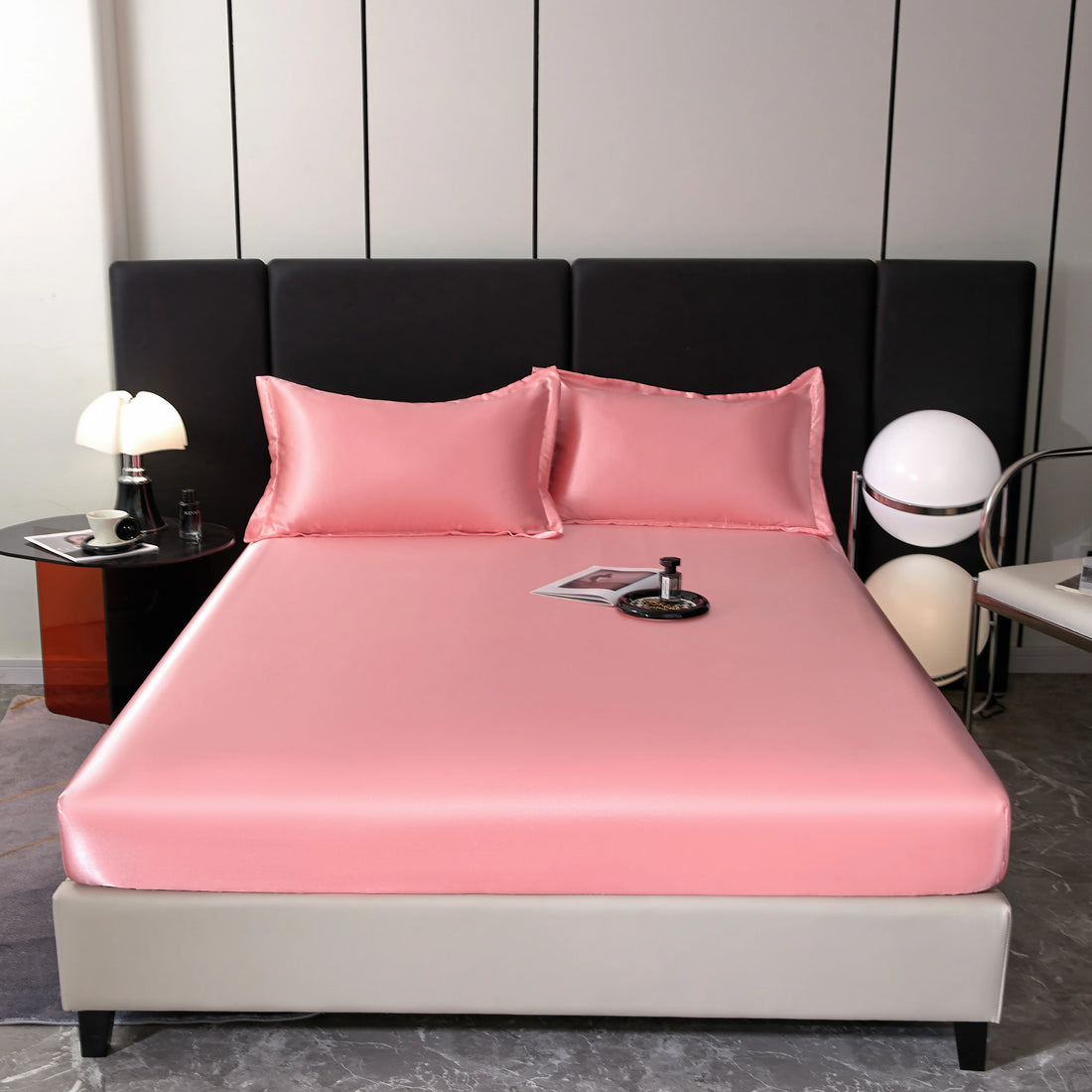 Satin Rayon Fitted Sheet – Solid Color Elastic Bed Cover