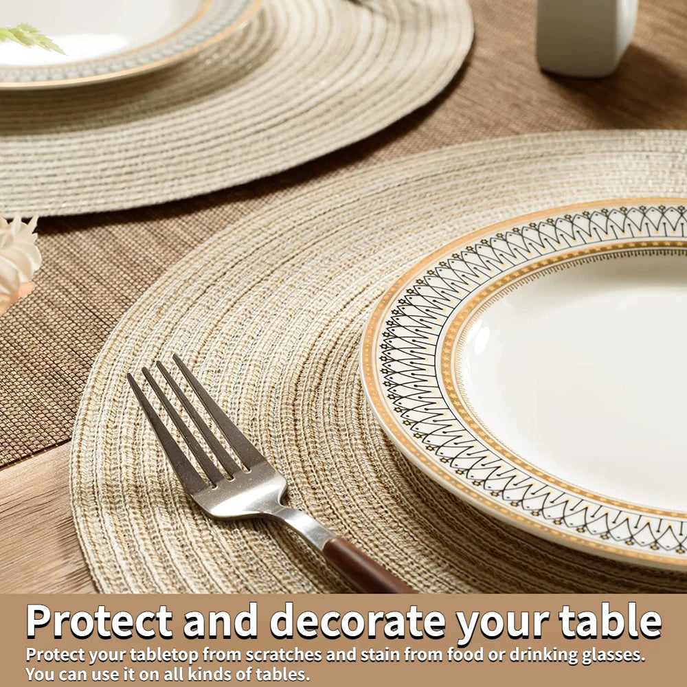 Set of 6 Round Braided Placemats – 34cm Washable Woven Heat-Resistant Table Mats
