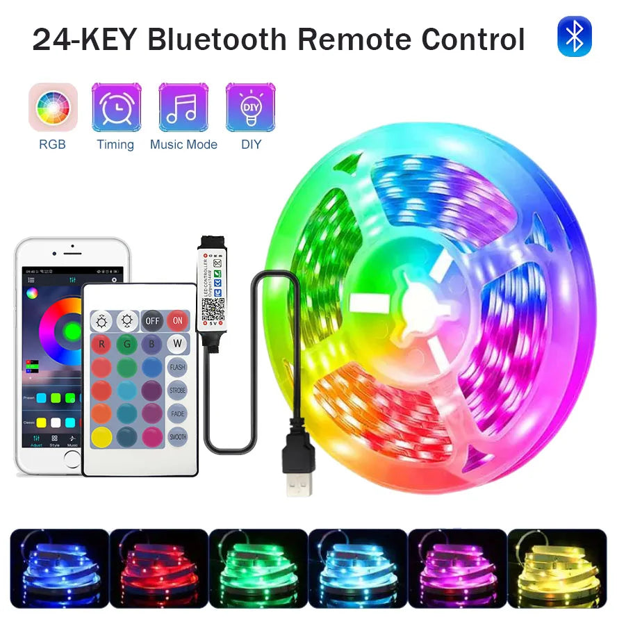 RGB LED Strip Lights – 5m/10m/20m/30m Flexible Tape with APP Control for Bedroom & Home Décor