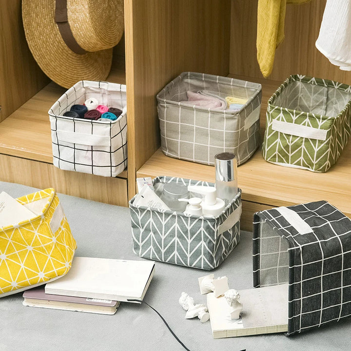 Small Foldable Canvas Storage Basket with Handle