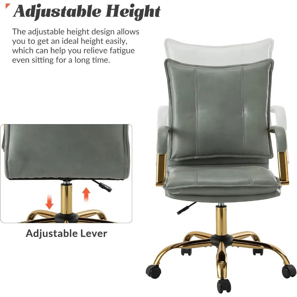 Adjustable Upholstered Home Office Chair with Golden Legs & Arms