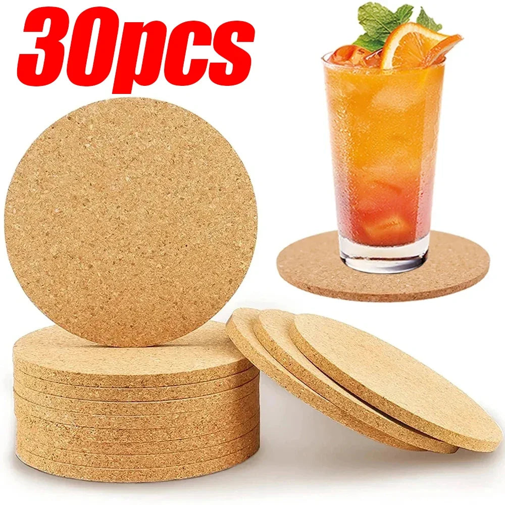 Natural Cork Coasters – Round Non-Slip Cup Mats (30/1 PCS)